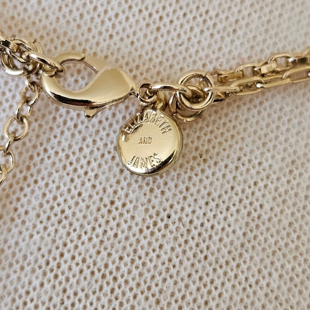 Elizabeth & James 3 Three Strand Gold Tone Chain Layer Necklace Pearl Medallion - Picture 7 of 7